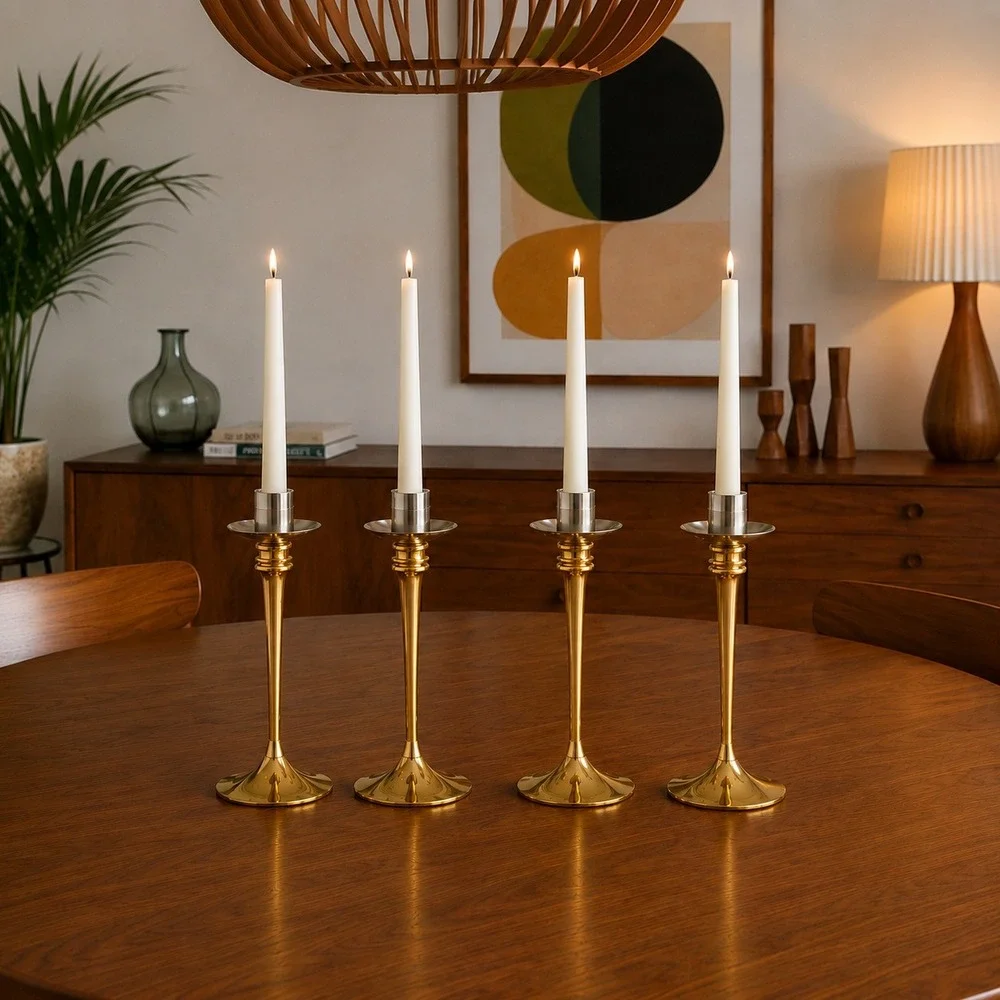 Vtg Scandia Guldgold Karlshamn Sweden 24K‎ Gold Plated Brass 4 Candlesticks  MCM